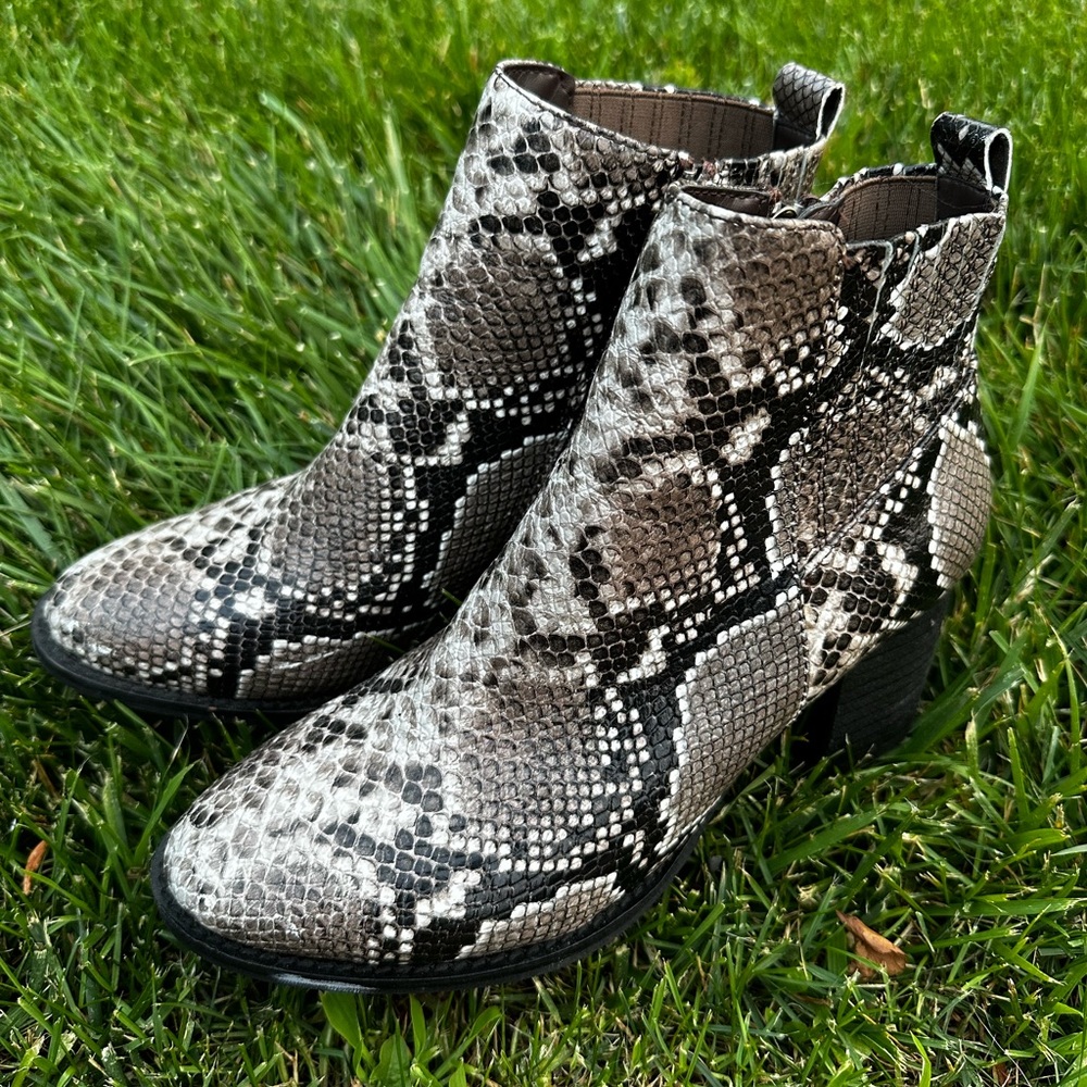 Blondo Leather Snake Print Ankle Booties